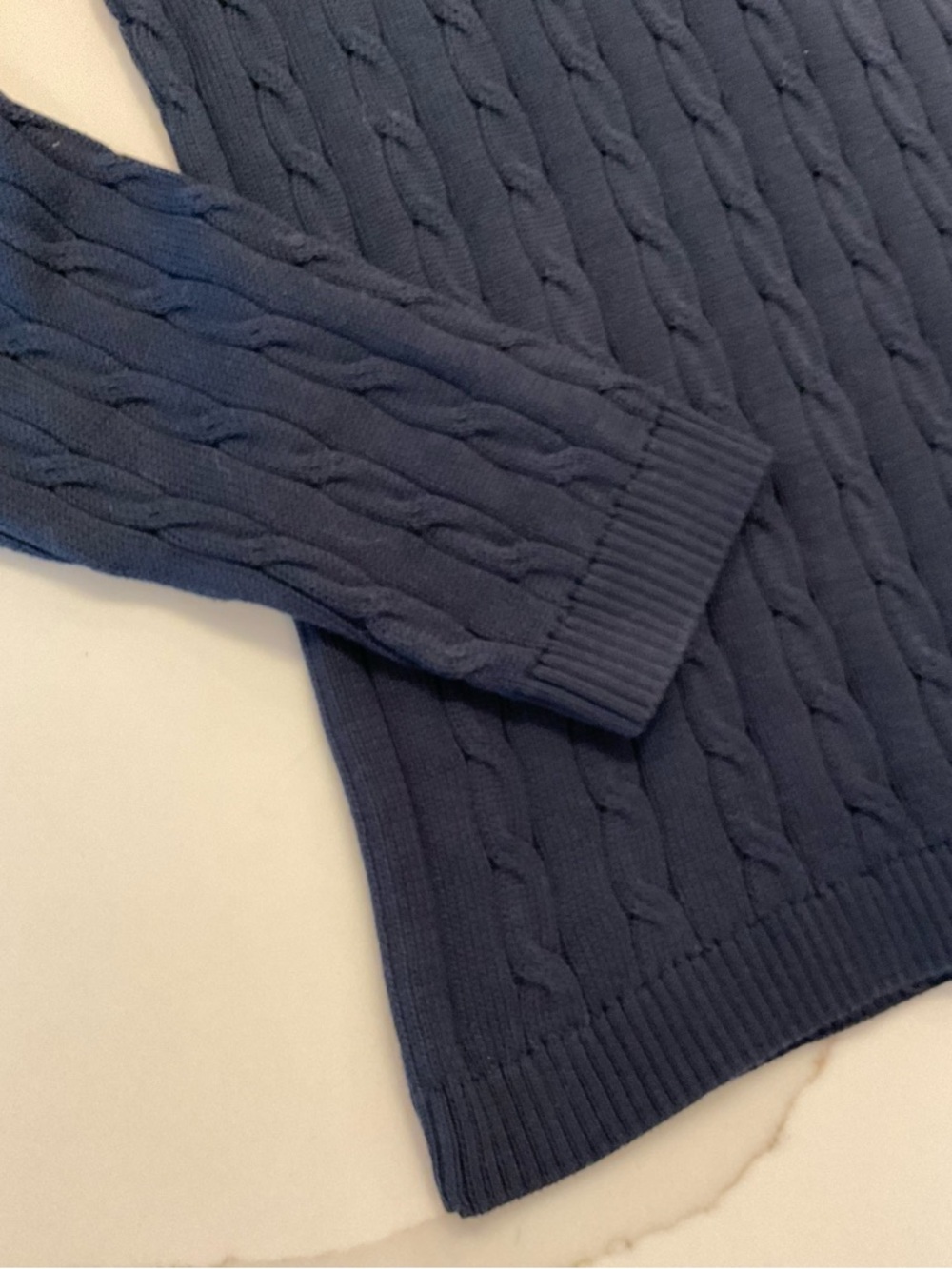 Fairway & Greene Women’s Navy Cable V-Neck Sweater - Picture 3 of 8